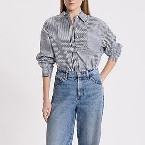 Express Cotton Poplin Embellished Striped
Boyfriend Shirt NWT